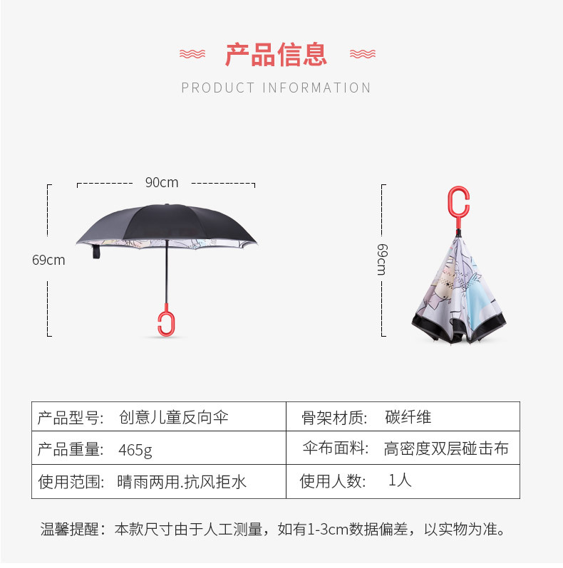 反向傘尺寸圖